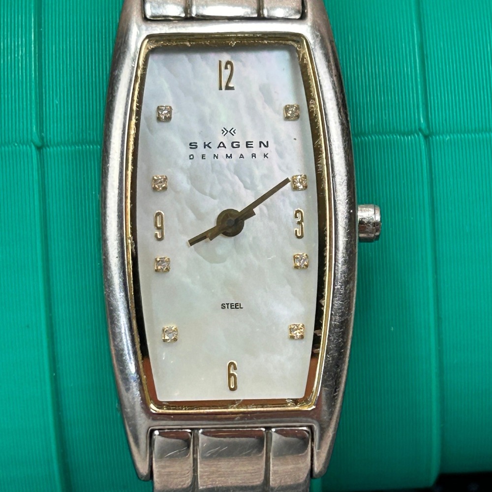 Skagen Denmark N519SGXC Womens Watch Mother of Pearl Dial Stainless Steel Link